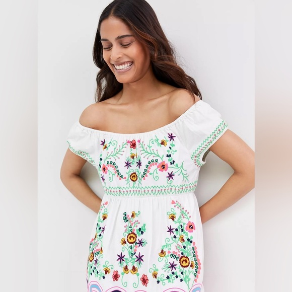 New Anthropologie Embroidered Off-The-Shoulder Maxi Dress Medium White - Picture 2 of 9